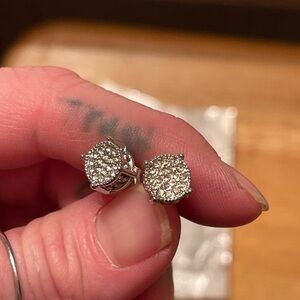 Silver CZ Round Stud Earrings
